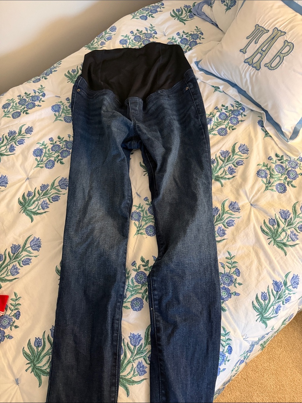 Isabel Maternity by Ingrid & Isabel Dark Blue Skinny Jeans with Black Waistband